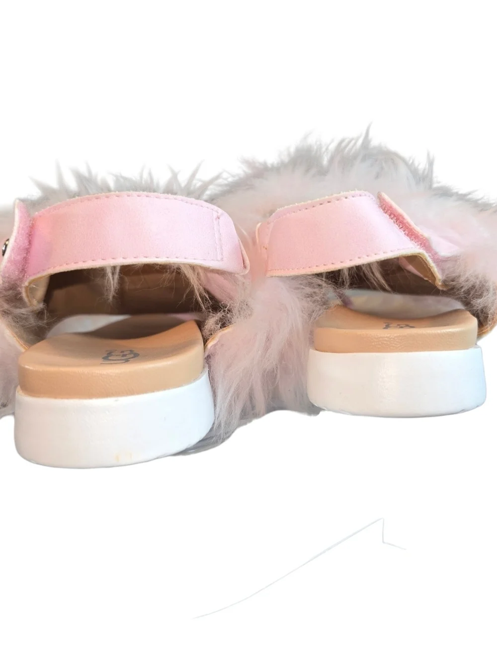 UGG Holly Fluffy Sandals Kids Seashell Pink Sheepskin Velcro Strap NWOT Girls 4